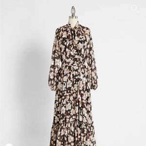 ModCloth Black Floral Midi Dress with Pink and Cream Blooms